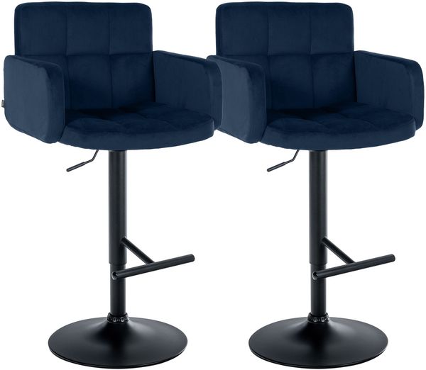 CLP 2er Set Barhocker Los Angeles Samtbezug höhenverstellbar drehbar bis 150 kg,blau schwarz