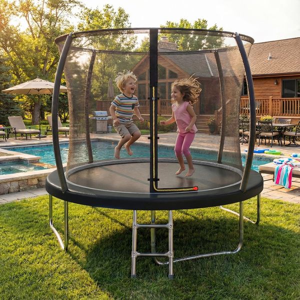 JUMMICO Gartentrampolin mit Sicherheitsnetz, Leiter, Randabdeckung, Stahlrahmen, Schwarz, Ø 290 cm
