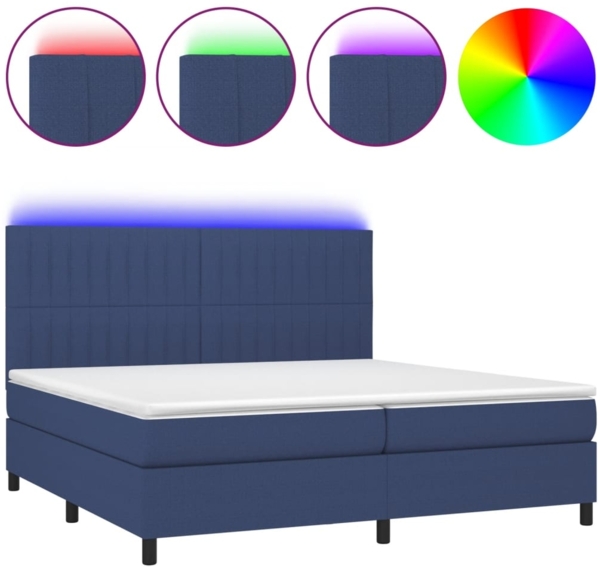 Boxspringbett mit Matratze & LED Stoff Blau 200x200 cm, Härtegrad: H2 [3135067]