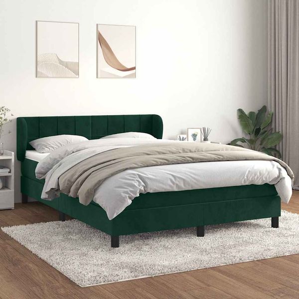 vidaXL Boxspringbett mit Matratze Dunkelgrün 140x190 cm Samt 3127490