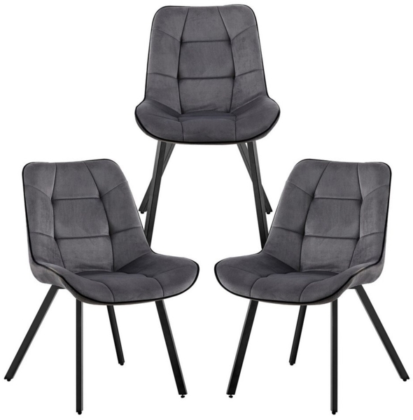 Samtstühle Stoffstühle Polsterstuhl Esszimmerstühle Küchenstühle aus Samt Metallbeine Dunkelgrau 3 St.