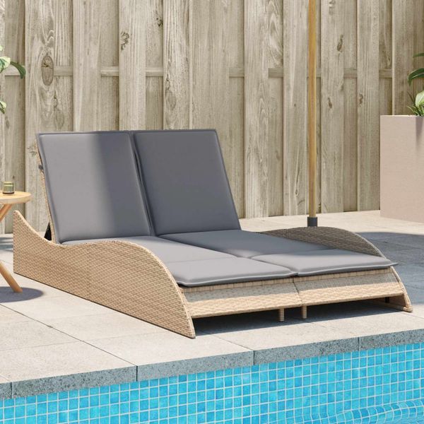 Sonnenliege, Gartenliege mit Auflagen Beige 114x205x73 cm Poly Rattan