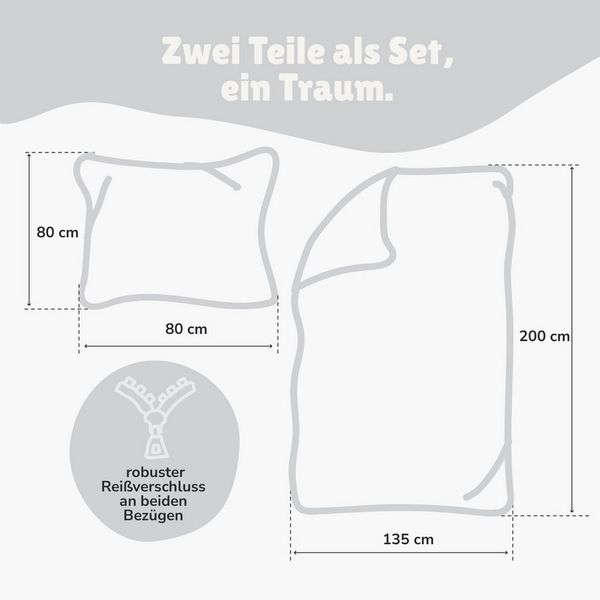 Bettwäsche für Teenager Mädchen 135x200 + 80x80 cm grau Motiv Sleep & Sweet Dreams aus 100% Baumwolle