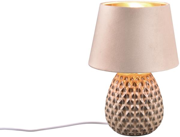 LED Retro Tischleuchte mit Samtschirm in Beige/Gold, Höhe 35cm