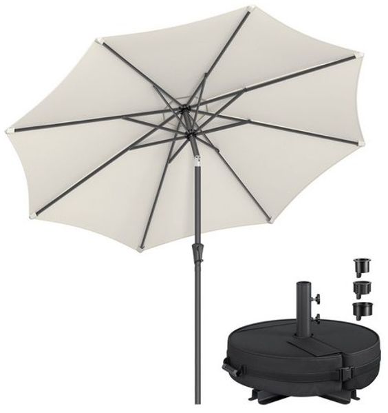 SONGMICS Terrassenschirm 300 cm, UV-Schutz UPF 50+, Sonnenschirm klappbar mit Kurbel, für Balkon, Pool, mit Ständer, beige