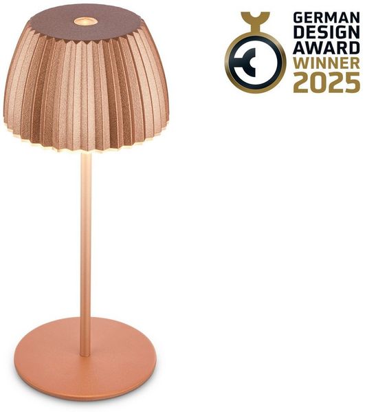 BRILONER - Riffle Mini LED Tischlampe kabellos IP44 mit Lichtkante, 8,5x20 cm, Touchdimmer, Akku tauschbar, Nachttischlampe, LED Lampe, Akku Lampe, German Design Award Winner 2025, Kupferfarbig