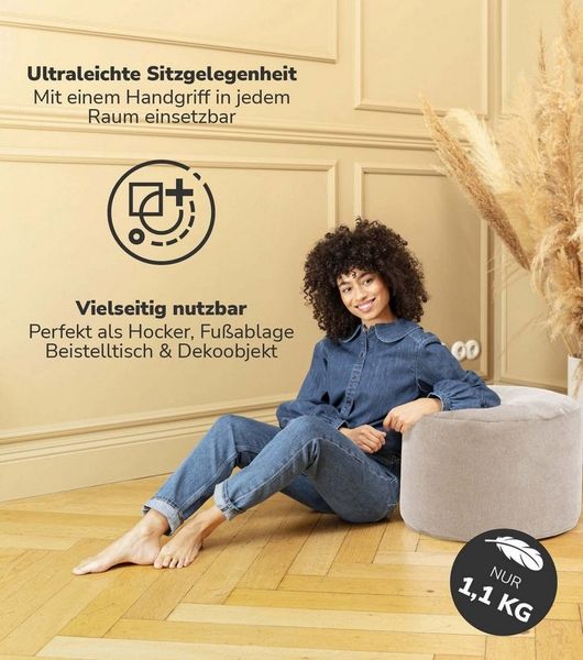 mokebo Pouf Der Ruhepouf (aus Webstoff), Sitzhocker, Bodenkissen, Fußhocker, Hocker, Sitzkissen in Beige