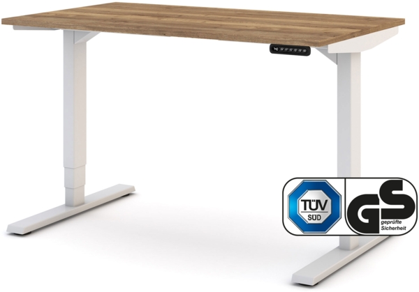ASSMANN Elektrisch höhenverstellbarer Schreibtisch Y-Line 120x70cm Eiche Tabak Signalweiß Metall Holz Melaminoberfläche