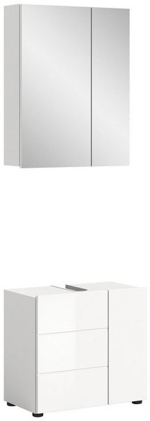 welltime Badmöbel-Set Biel, 2 teilig, inklusive LED Beleuchtung, bestehend aus:, (2-St), Waschbeckenunterschrank, Spiegelschrank, LED Badaufsatzleuchte