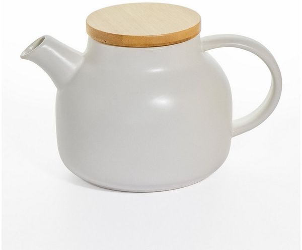 KVOTA Teekanne 1,1 L Kanne aus Keramik mit Edelstahlsieb und Bambusdeckel Teebereiter, 1.1 l, Bambusdeckel, Edelstahl-Sieb