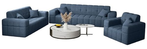 Sofaset Designersofa NANCY 3-2-1 in Stoff Neve Blau Bild 4