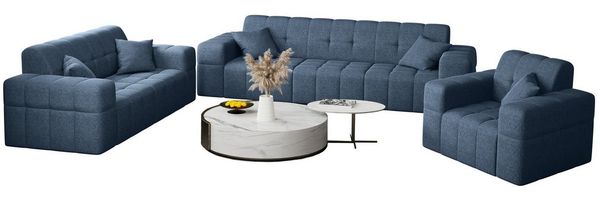 Sofaset Designersofa NANCY 3-2-1 in Stoff Neve Blau Bild 5