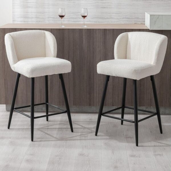 WAHSON OFFICE CHAIRS Barhocker 2er Set Küchenbarhocker, Leinen/Kunstfell, armlos für Theke/Esszimmer