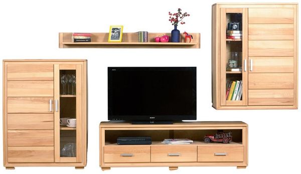 Wohnwand Genf Set X Kernbuche Massivholz geölt 4-teilig