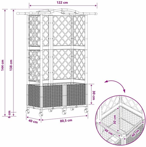 vidaXL Hochbeet mit Rankgitter und Dach Grau 122 x 40 x 144 cm PP 3423023 Bild 9