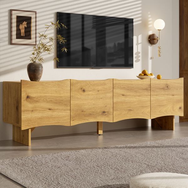 Moderner TV-Schrank mit Wellenmuster 155×36×47cm, Holzfarbe,modernes Design, viel Stauraum