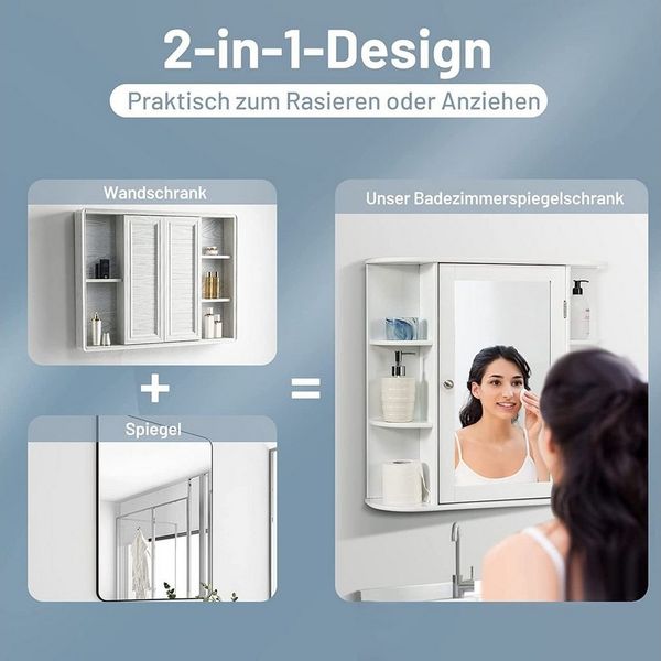 COSTWAY Spiegelschrank Badezimmerschrank mit Spiegeltür&Ablagen, hängend weiß