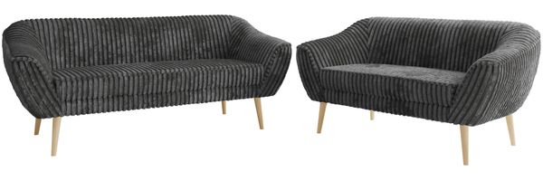 Skandinavisches Sofa Set PIRS 3-2, Komplettset, Wellenfederung, Buche Füße, Sitzgruppe, Polstermöbel Set - Grau Cord Bild 7