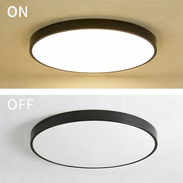 style home LED Deckenleuchte Runde Deckenlampe aus Metall, LED fest integriert, Ultraslim Ø30x4cm,Schwarz, Leuchte für Wohnzimmer Schlafzimmer Küche Diele, 30x30x4cm, Schwarz