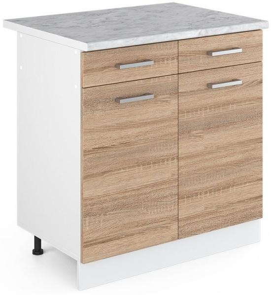 Vicco Küchenschrank R-Line Hängeschrank Unterschrank Küchenzeile Küchenunterschrank Arbeitsplatte, Möbel verfügbar in anthrazit und weiß (Sonoma mit Arbeitsplatte, Schubunterschrank 80 cm)