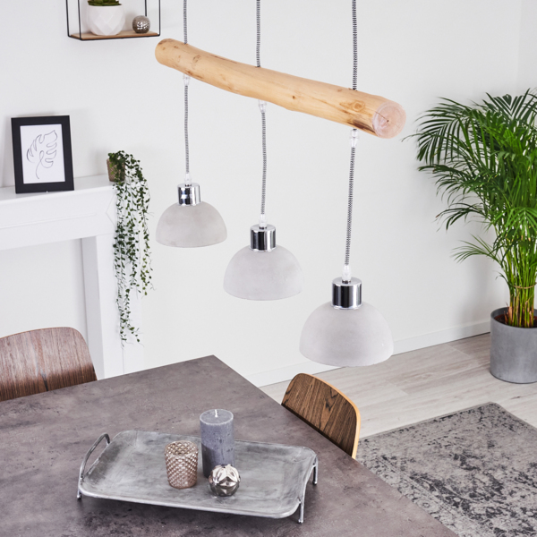 hofstein Pendelleuchte »Oliero« Hängelampe aus Holz/Beton in Braun/Betonfarben, ohne Leuchtmittel, 3xE27, Höhe max. 170cm Bild 7