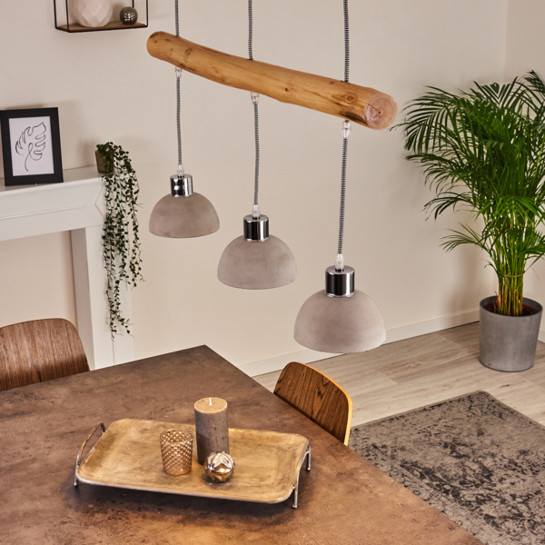 hofstein Pendelleuchte »Oliero« Hängelampe aus Holz/Beton in Braun/Betonfarben, ohne Leuchtmittel, 3xE27, Höhe max. 170cm Bild 6