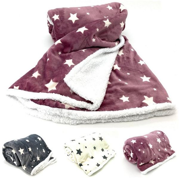 Wohndecke Soft Flanell Sterne Kuscheldecke mit Sherpa Fell, heimtexland, Sofadecke 150x200 I extra dick I warm I kuschelig weich