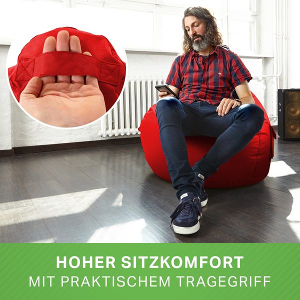 Green Bean® Sitzsack mit Rückenlehne, 230L Füllung waschbar, Polyester-PVC-Stoff rot, 80 x 70 x 90 cm Bild 7