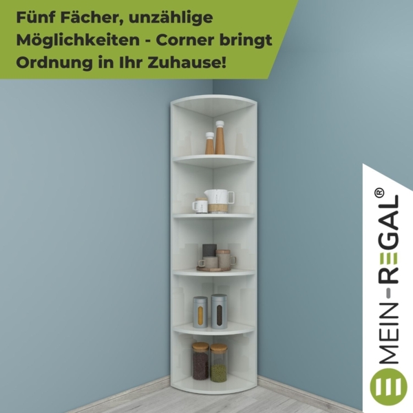 Coemo Eckregal Corner 185 aus Holz | MDF 5 Etagen Weiß Bild 6
