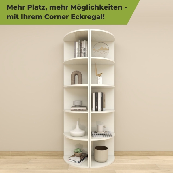 Coemo Eckregal Corner 185 aus Holz | MDF 5 Etagen Weiß Bild 7