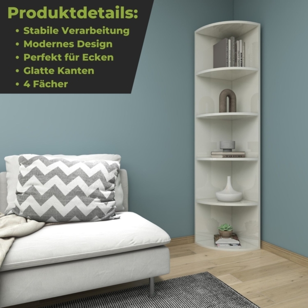 Coemo Eckregal Corner 185 aus Holz | MDF 5 Etagen Weiß Bild 2