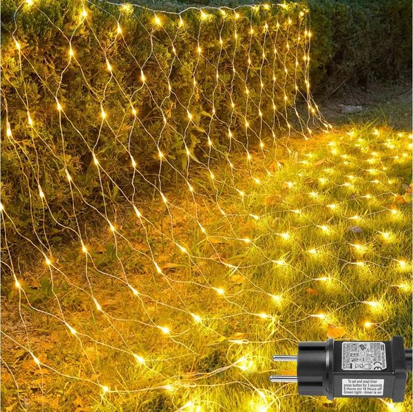 LMaxhome LED-Lichternetz Lichterkette Lichtervorhang Weihnachts Deko für Büsche Garten Zäune, 200-flammig, Mesh Lichterkette Netz mit 8 Modi Timer, 1,5x1,5 m/2x2 m/3x2 m/6x4 m