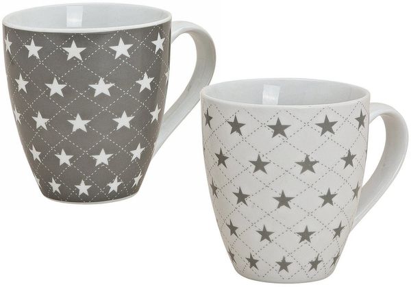 Spetebo Becher Porzellan Kaffeetassen 450ml mit Sternen - 2er Set, 2-tlg, Porzellan, große Tassen mit modernem Sterndesign