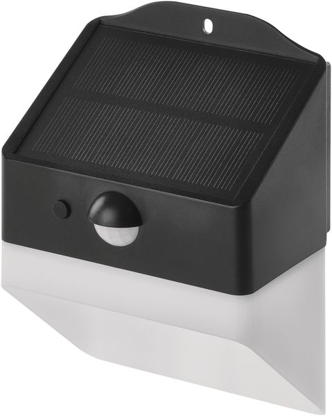 EMOS - LED Solarlampe LUNIS für Außen mit Bewegungsmelder - Solar Wandleuchte mit Haken für Haus/Garten - Sensor-Reichweite 6m/120° - 2 Lichtmodi, Helligkeit max. 220lm, Neutralweiß - weiß-schwarz
