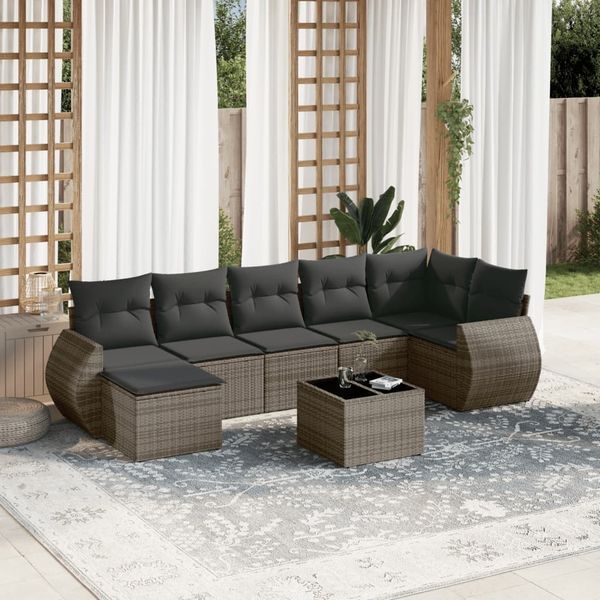 vidaXL 8-tlg. Garten-Sofagarnitur mit Kissen Grau Poly Rattan 3221689
