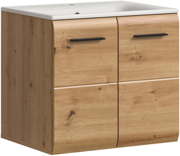 xonox. home – Waschtisch Ice 60 x 55 x 46 cm inkl. Waschbecken in Korpus und Front Artisan Oak Nachbildung – Waschplatz für Badezimmer in Holzoptik – modern & kompakt