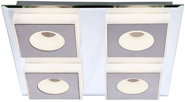 LED Deckenleuchte, Spiegel, Metall, nickel matt, 4 flammig , L 33cm