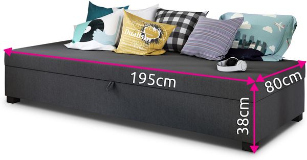 Einzelbett Misti - Sofa mit Bettkasten, Schlafsofa, Bettsofa, Farbauswahl, Bettgestell, Komfortbett, Bett für Jugendzimmer, Schlafmöbel (Grau (Lux 05)) Bild 5