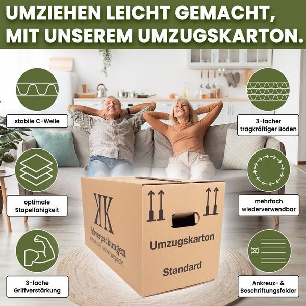 KK Verpackungen Aufbewahrungsbox (Spar-Set, 60 St, 60er-Set), Umzugskartons Umzugskiste Bücherkarton in Basicqualität Braun