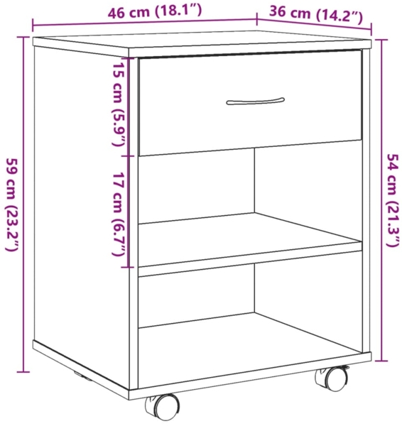 vidaXL Rollcontainer Artisan-Eiche 46x36x59 cm Holzwerkstoff 856661 Bild 10