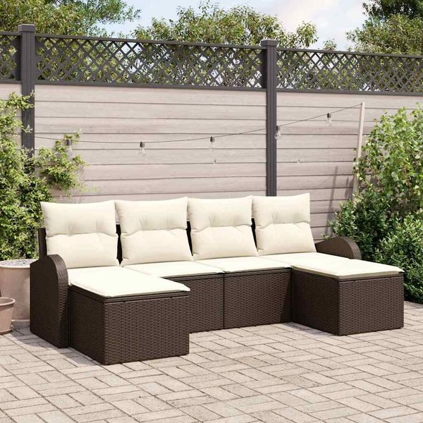 vidaXL Gartensofa-set mit Kissen 6 pcs Braun Poly Rattan 3346148
