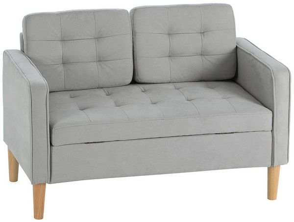 HOMCOM 2-Sitzer Couch mit Stauraum, Holzbeine, Polstersofa 1 Teile, für Wohnzimmer, Hellgrau