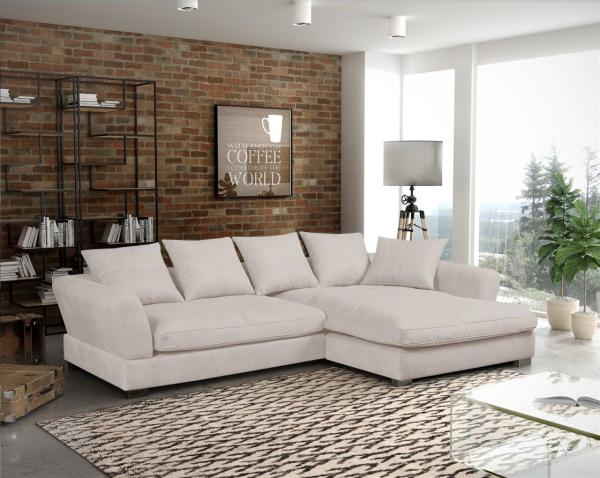 Ecksofa Couchgarnitur TIZIAN in Stoff Salvador Beige Ottomane Rechts