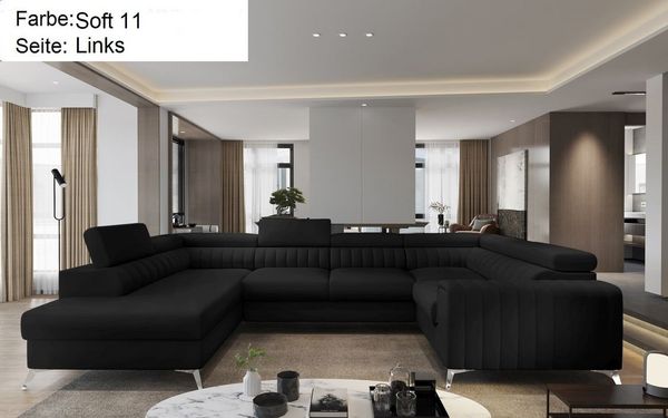 Lukas Möbel Wohnlandschaft Wohnlandschaft Linus mit Schlaffunktion Bettkasten XXL-Sofa in U-Form, mit verstellbaren Kopfstützen