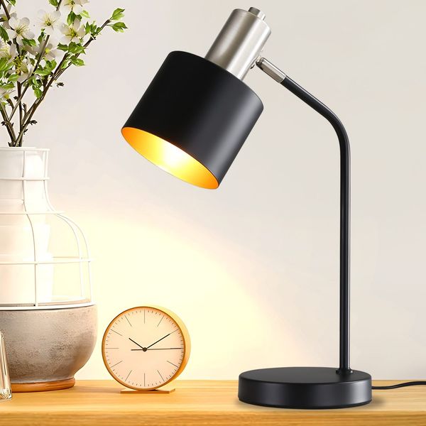 ZMH Tischlampe Vintage Nachttischlampe E27 - Tischleuchte Wohnzimmer Schwarz Gold Kabel Schreibtischlampe Retro Schwenkbar Leselampe Tisch Basic Nachtlampe Bett für Schlafzimmer