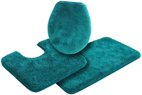 Grund Badematte Melos, Badvorleger, Badezimmer Teppich, sehr weich, Höhe 27 mm, rutschhemmend beschichtet, fußbodenheizungsgeeignet, Kunstfaser, rechteckig, 3-tlg. Stand-WC Set, melierte Optik, sehr weicher Flor, Melange-Effekt, Made in Europe
