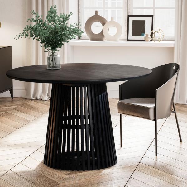 FINEBUY Esstisch FB98620 (120x120x77 cm Mango Massivholz Schwarz Rund), Esszimmertisch Klein, Holztisch Esszimmer Modern