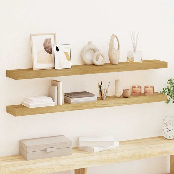 Wandregal 2 pcs, Bücherregal Wand 110 x 15 x 4 cm Massivholz Teak