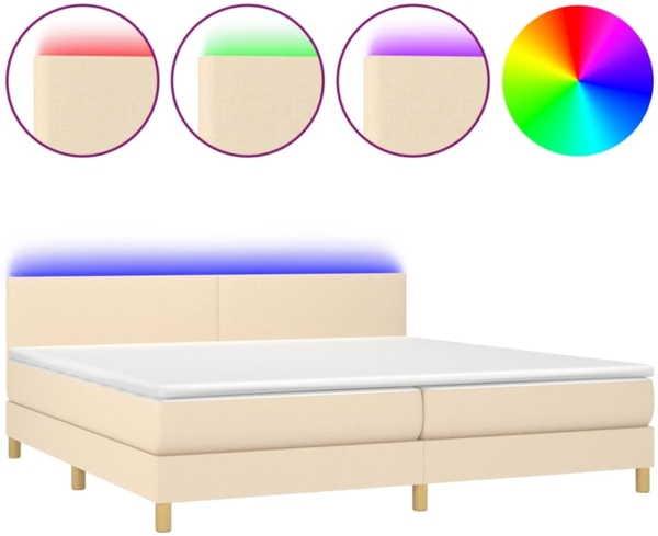 Boxspringbett mit Matratze & LED Stoff Creme 200x200 cm, Härtegrad: H2 [3133586]