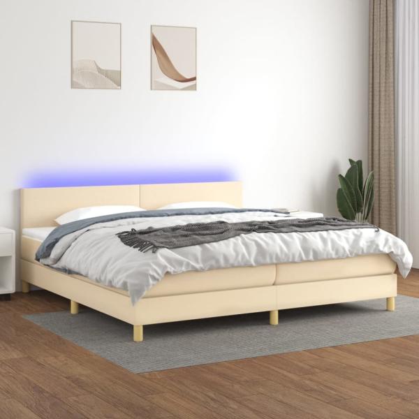 Boxspringbett mit Matratze & LED Stoff Creme 200x200 cm, Härtegrad: H2 [3133586]